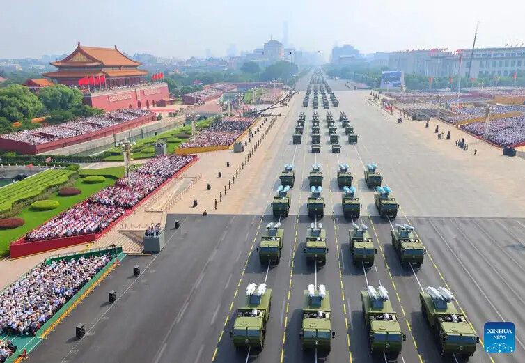 Liu Xu/Xinhua Beijing, 03/09/2025 - Desfile militar do 80º aniversário da sua vitória na Segunda Guerra Mundial. Foto: Liu Xu/Xinhua