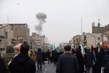 Smoke rises following an explosion during a protest marking the annual al-Quds Day (Jerusalem Day) on the last Friday of the holy month of Ramadan, amid the U.S.-Israeli conflict with Iran, in Tehran, Iran, March 13, 2026. Elahe Asiabai/Fars News/WANA (West Asia News Agency) via REUTERS ATTENTION EDITORS - THIS PICTURE WAS PROVIDED BY A THIRD PARTY