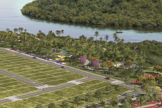 Imagem do projeto arquitetônico da praça linear do empreendimento Águas da Barra