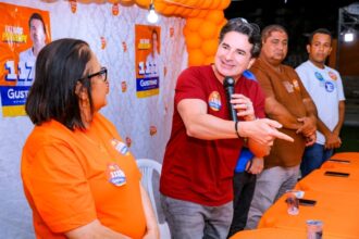 O deputado federal Gustinho Ribeiro (PP) durante mobilização em Boquim, no Centro-Sul sergipano