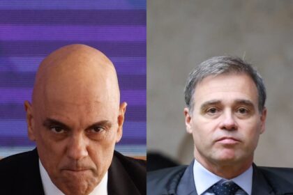 Os ministros Alexandre de Moraes (esq.) e André Mendonça, do STF