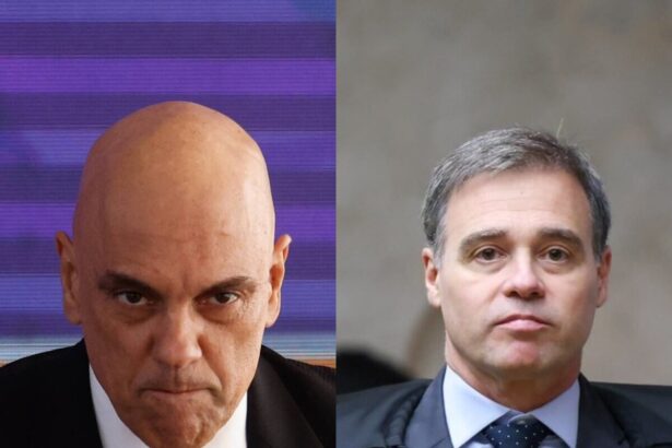 Os ministros Alexandre de Moraes (esq.) e André Mendonça, do STF