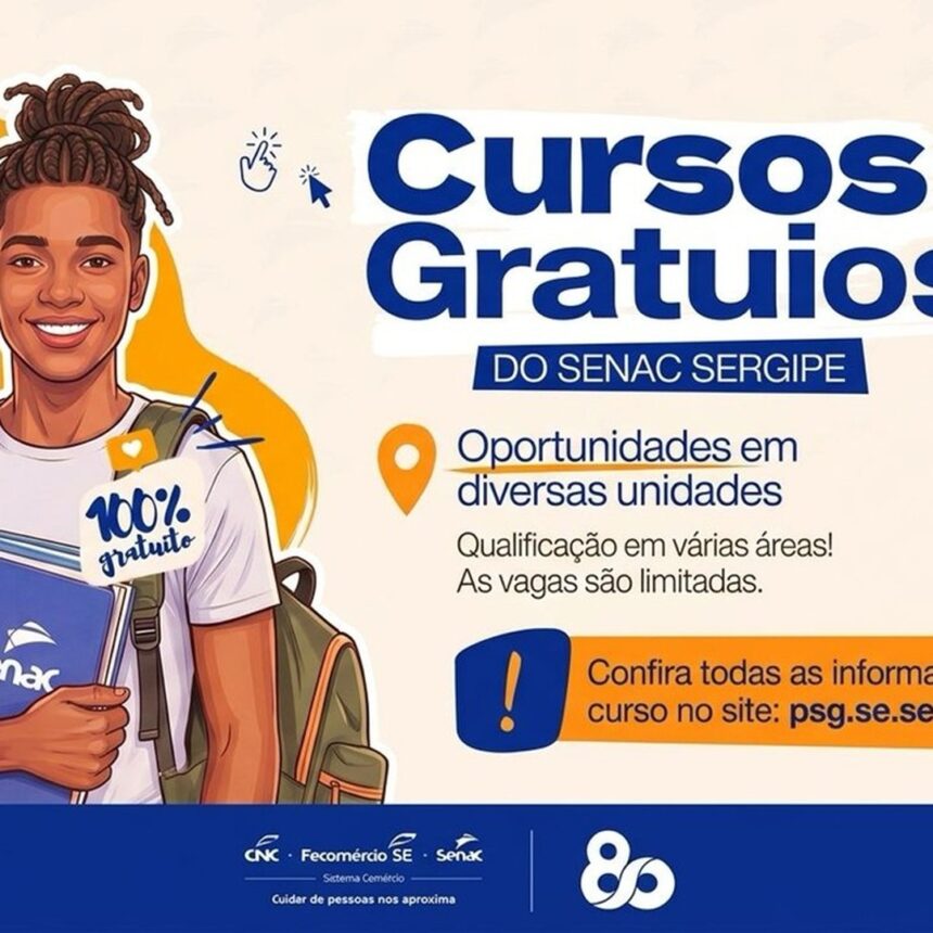 Arte de divulgação dos cursos gratuitos do Senac Sergipe